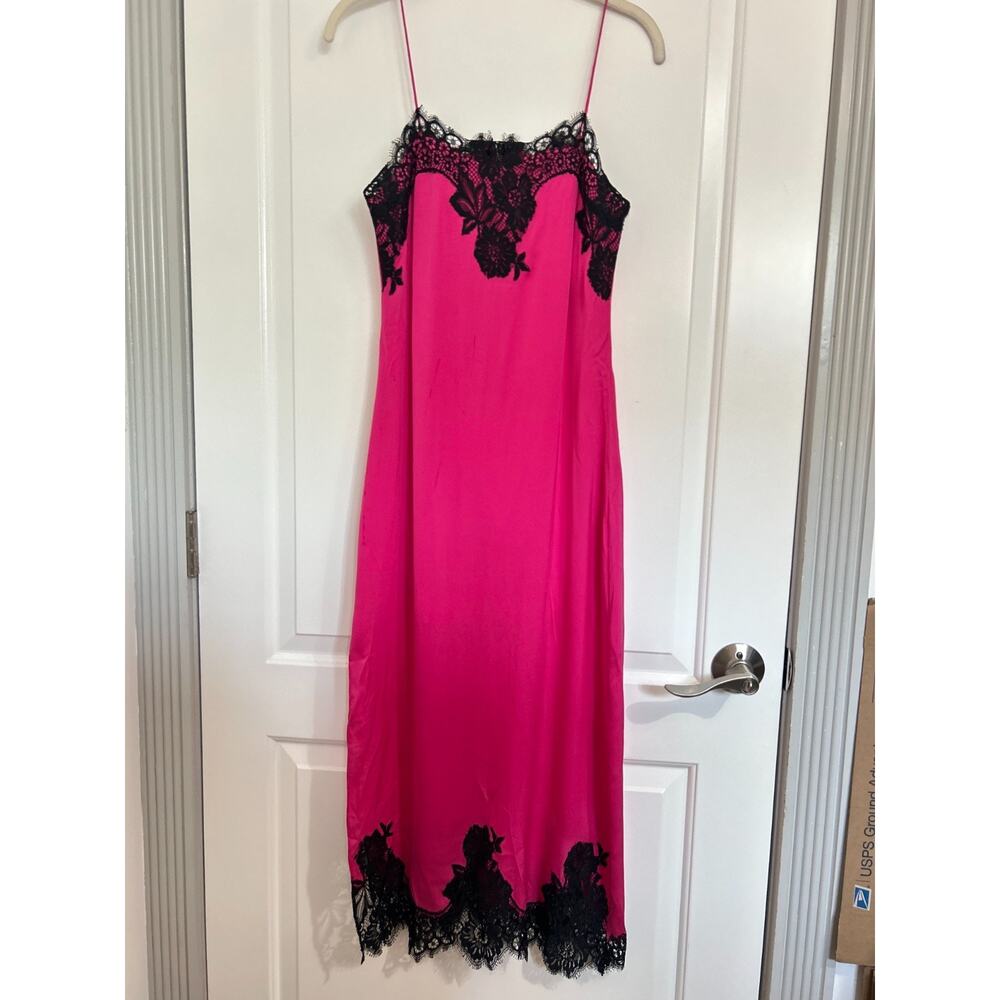 Alice & Olivia Luna Silk Slip Dress Lace Hot Fuchsia Size XS Chic 90s Babydoll - Picture 3 of 16